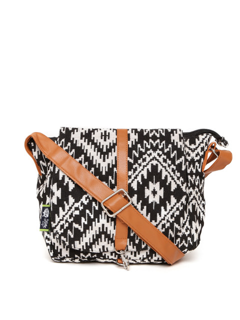 

Kanvas Katha Black & Off-White Self Design Sling Bag