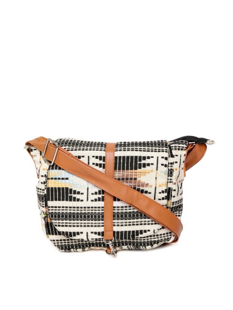 

Kanvas Katha Off-White & Black Self Design Sling Bag