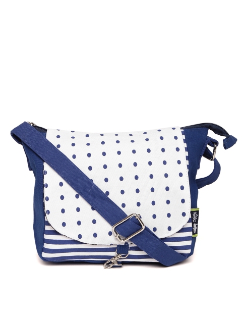 

Kanvas Katha White & Blue Printed Sling Bag