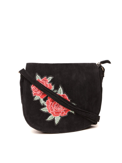 

Kanvas Katha Black Embroidered Detail Sling Bag