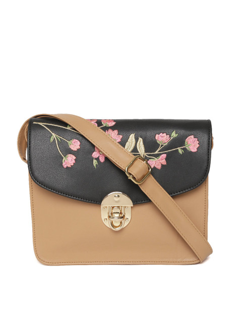 

Kanvas Katha Black & Brown Embroidered Sling Bag