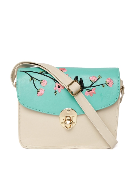 

Kanvas Katha Sea Green & Beige Embroidered Sling Bag