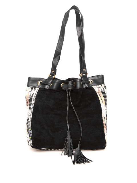 

Kanvas Katha Black & Off-White Solid Shoulder Bag with Woven Pattern