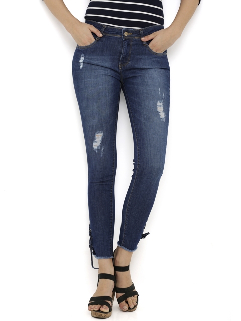 

Kraus Jeans Women K4050 Blue Skinny Fit Mid-Rise Low Distress Jeans