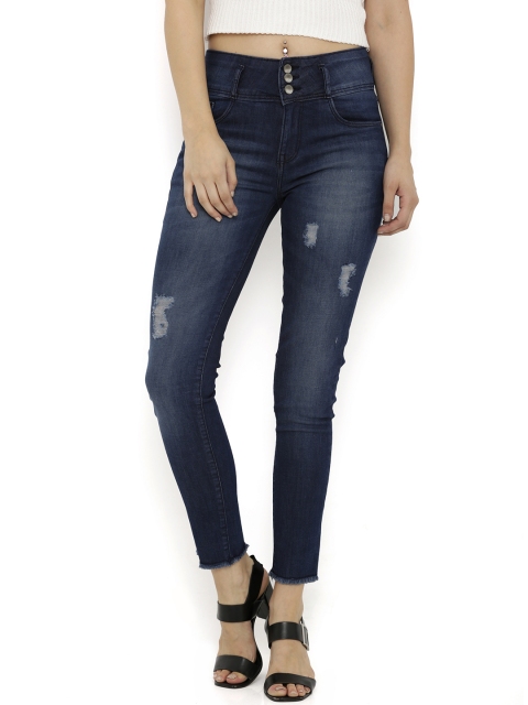 

Kraus Jeans Women K4014 Blue Skinny Fit High-Rise Mildly Distressed Jeans