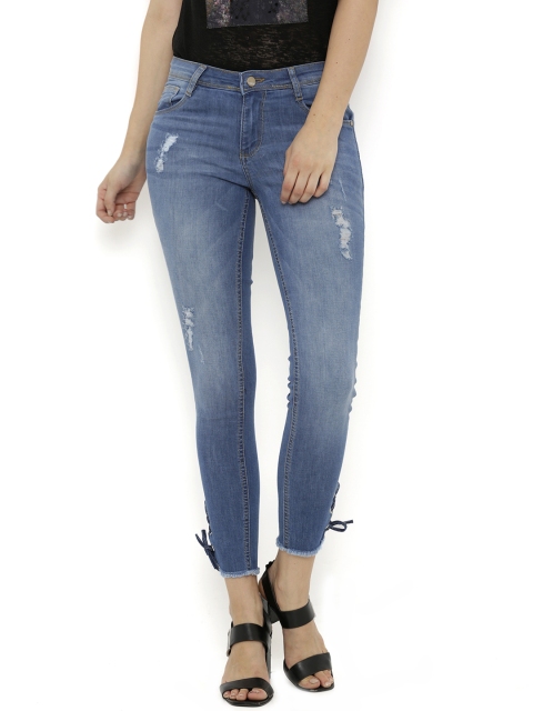 

Kraus Jeans Women K4050 Blue Skinny Fit Mid-Rise Mildly Distressed Jeans
