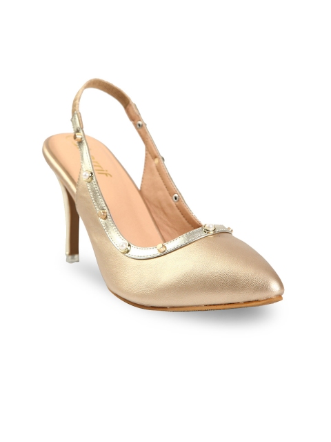 

Sherrif Shoes Women Gold-Toned Solid Pumps
