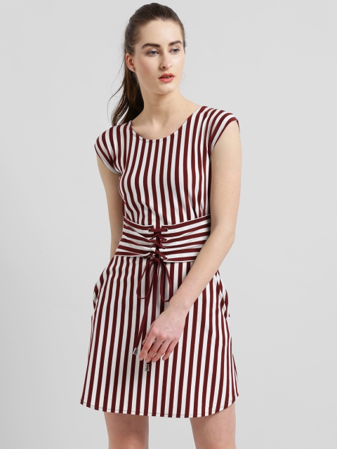 

Texco Women Maroon Striped A-Line Dress