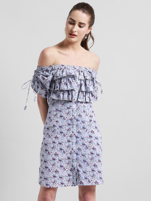 

Texco Women White Floral Print A-Line Dress