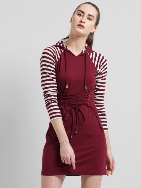 

Texco Women Maroon Striped A-Line Dress