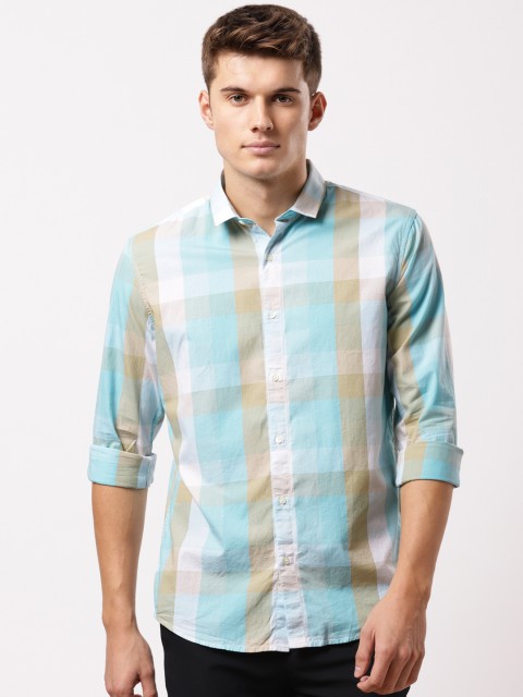 

ether Men Blue & White Regular Fit Checked Casual Shirt