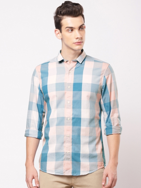 

ether Men Blue & Pink Slim Fit Checked Casual Shirt