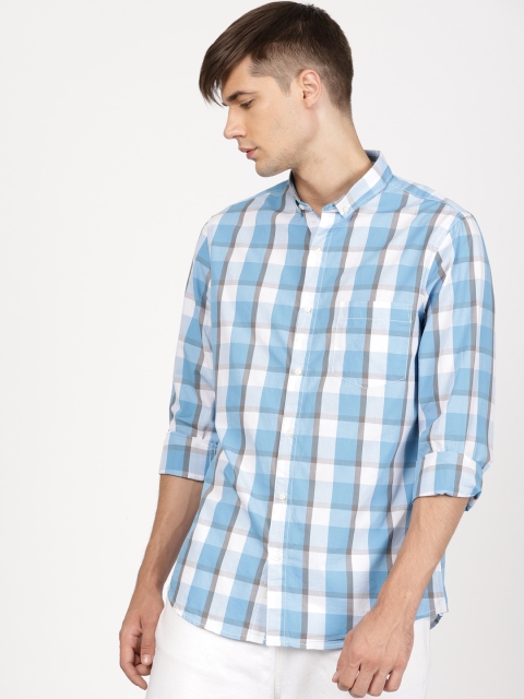 

ether Men Blue & White Slim Fit Checked Casual Shirt