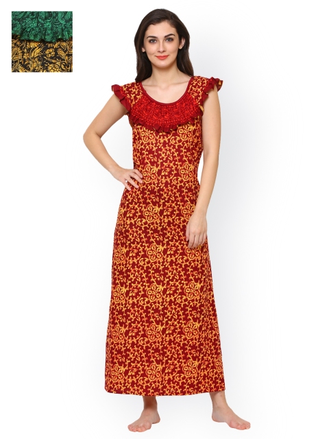 

Klamotten Women Pack Of 2 Cotton Printed Maxi Nightdresses, Red