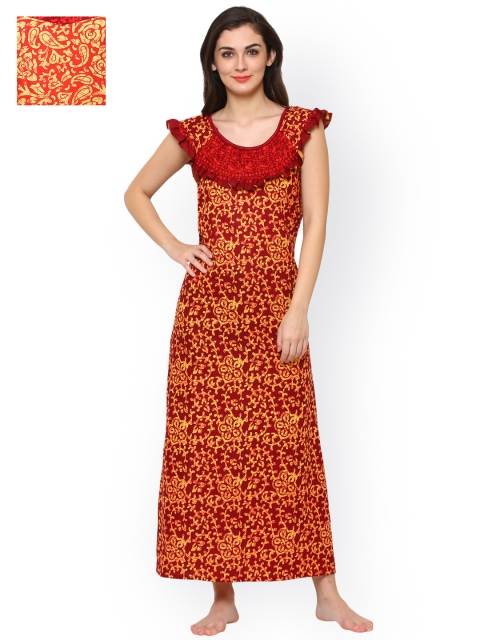 

Klamotten Women Pack Of 2 Cotton Printed Maxi Nightdresses, Red