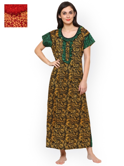 

Klamotten Women Pack Of 2 Cotton Printed Maxi Nightdresses, Black