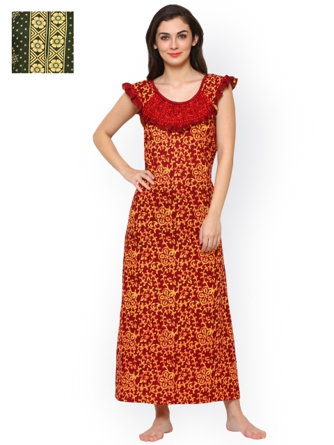 

Klamotten Women Pack Of 2 Cotton Printed Maxi Nightdresses, Red