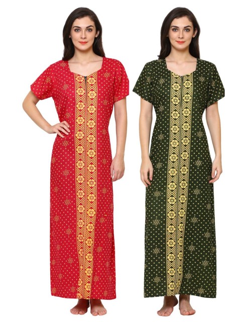 

Klamotten Women Pack Of 2 Cotton Printed Maxi Nightdresses, Red
