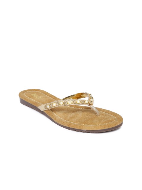 

Inc 5 Women Gold-Toned Solid Synthetic Open Toe Flats