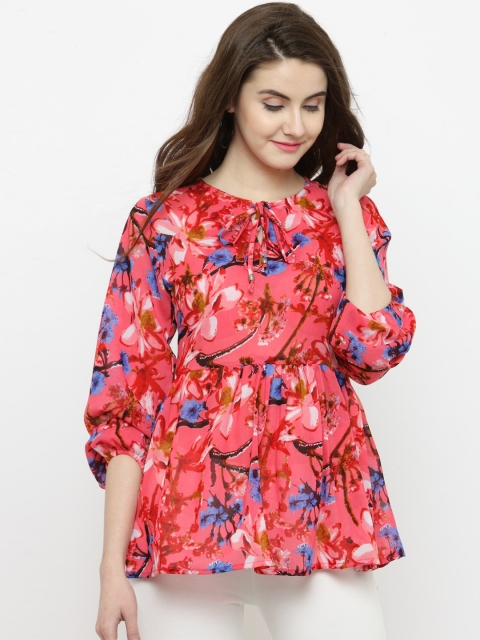 

Sera Women Coral Printed Peplum Top