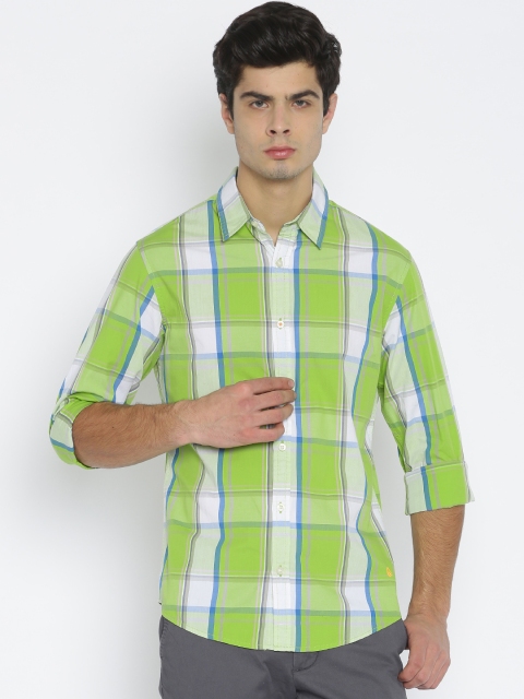 

United Colors of Benetton Men Green Checked Casual Shirt