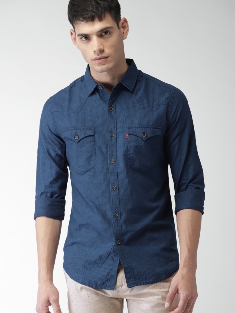 

Levis Men Blue Slim Fit Self-Design Casual Shirt