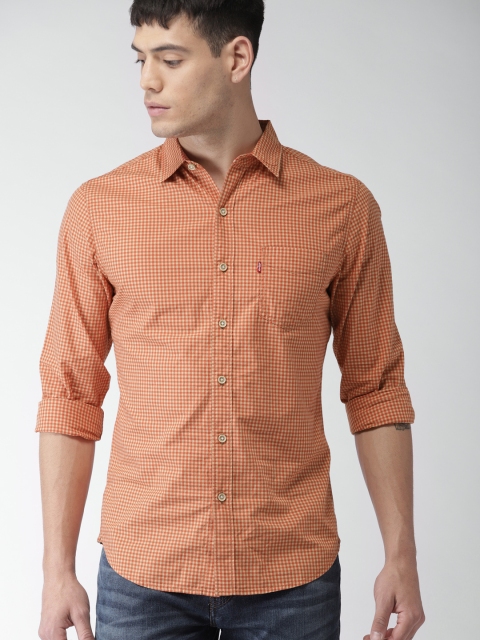 

Levis Men Orange & Beige Slim Fit Checked Casual Shirt