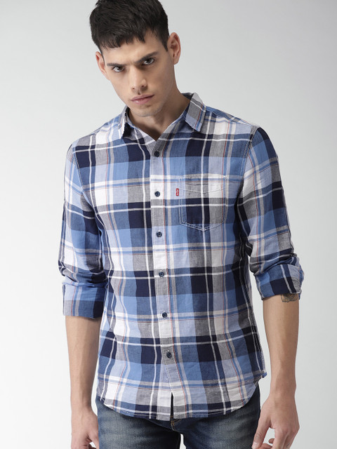 

Levis Men Blue & White Slim Fit Checked Casual Shirt