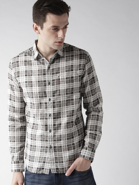 

Levis Men White & Taupe Slim Fit Checked Casual Shirt
