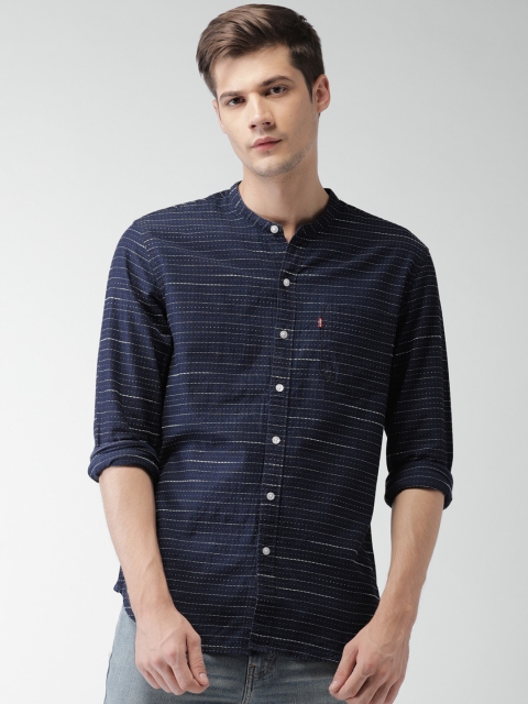 

Levis Men Navy Blue Slim Fit Striped Casual Shirt