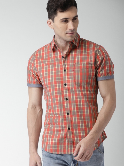 

Levis Men Red & Grey Slim Fit Checked Casual Shirt
