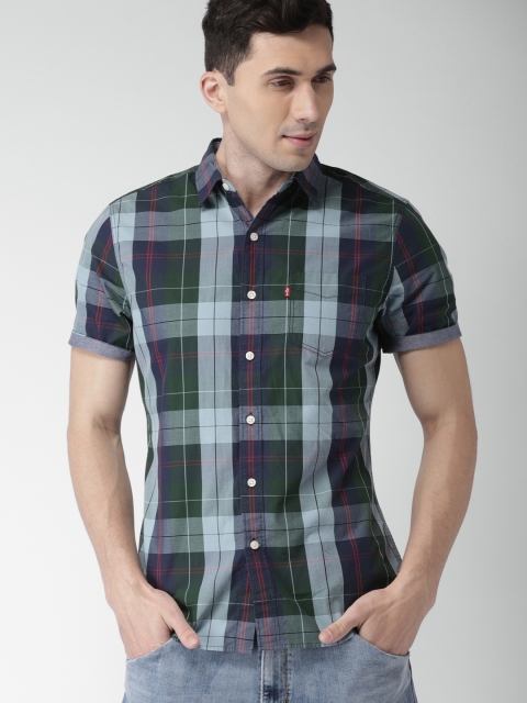 

Levis Men Blue & Green Slim Fit Checked Casual Shirt
