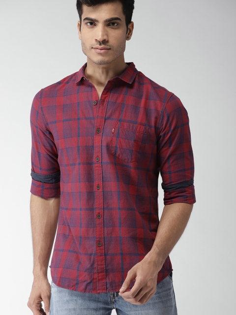 

Levis Men Red & Blue Slim Fit Checked Casual Shirt