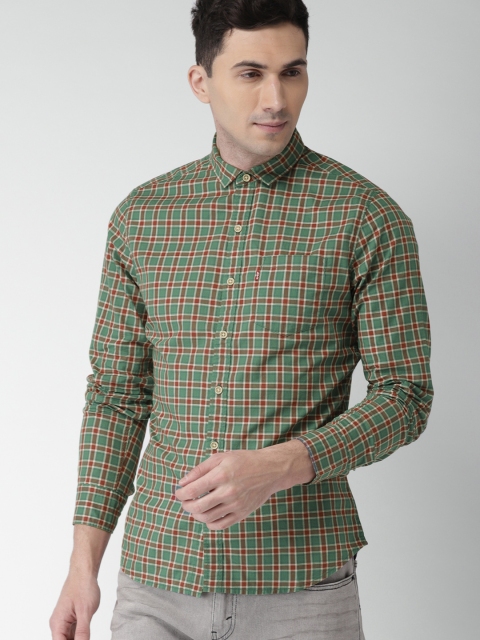 

Levis Men Green & Brown Slim Fit Checked Casual Shirt