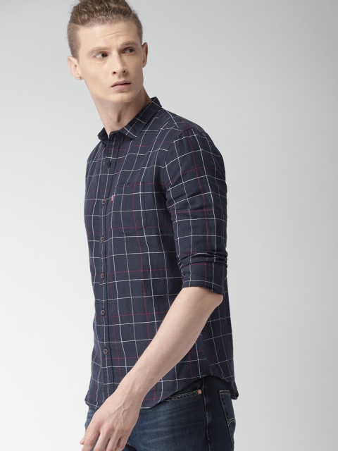

Levis Men Navy Blue Slim Fit Checked Casual Shirt