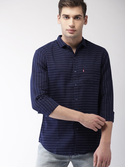 

Levis Men Navy Blue Slim Fit Striped Casual Shirt