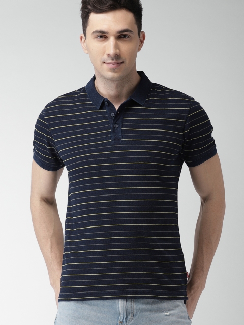 

Levis Men Navy Blue Striped Polo Collar T-shirt