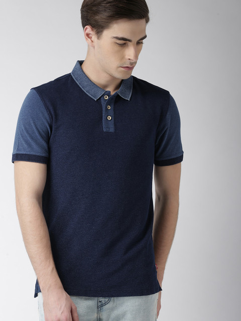 

Levis Men Navy Blue Self Design Polo Collar T-shirt