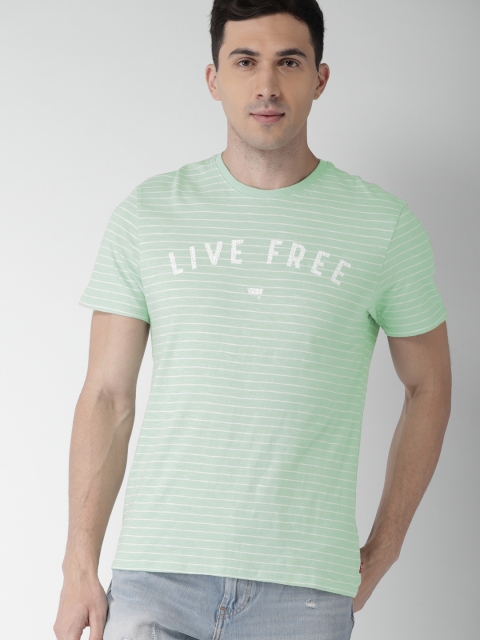 

Levis Men Green & White Striped Round Neck T-shirt