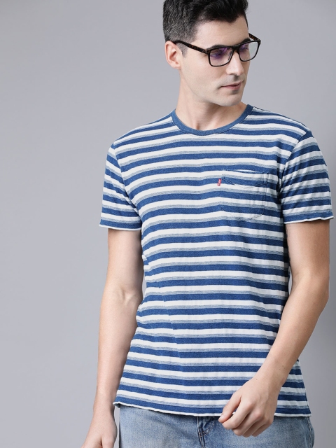 

Levis Men Blue & White Striped Round Neck T-shirt