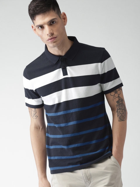 

Levis Men Navy & White Striped Polo Collar T-shirt, Navy blue