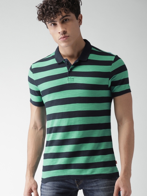 

Levis Men Green & Navy Striped Polo Collar T-shirt