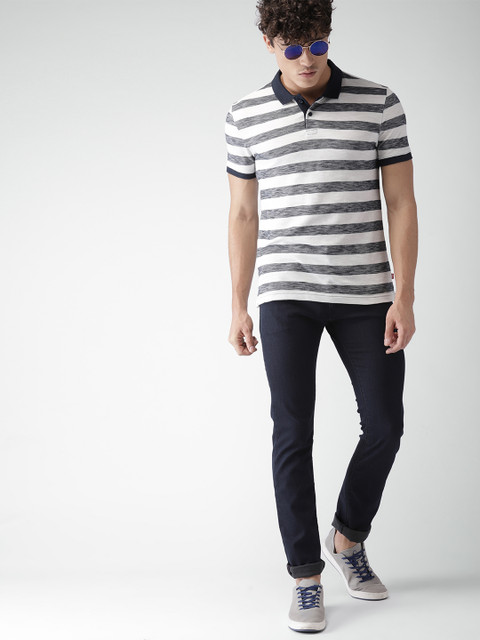 

Levis Men Navy & Blue Striped Polo Collar T-shirt