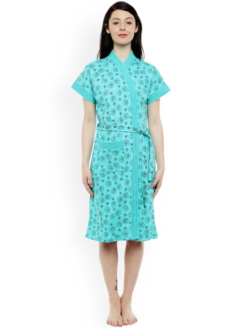 

Sand Dune Women Sea Green Printed Bathrobe