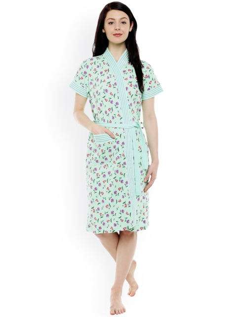 

Sand Dune Women Sea Green Printed Bathrobe