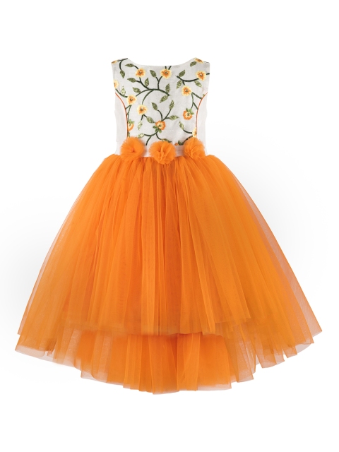 

Toy Balloon kids Girls Orange & Off White Embroidered Empire Dress