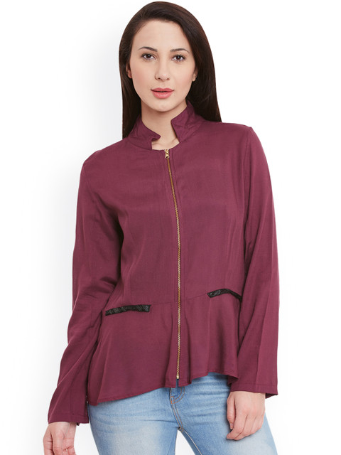 

Meee Women Purple Solid Open Front Jacket