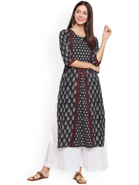 

Lyla Women Black & White Printed Straight Kurta