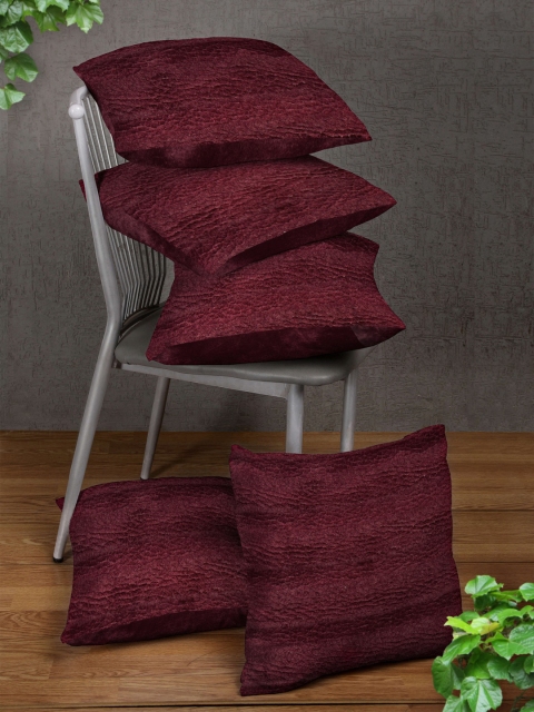 

HOUZZCODE Maroon Set of 5 Solid Square Cushion Covers