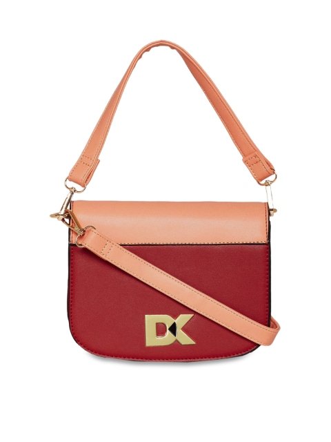 

Diana Korr Women Peach-Coloured & Red Colourblocked Sling Bag